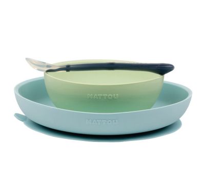 Σετ φαγητού Nattou silicon 3 τεμαχίων μπλε-πράσινο στο Bebe Maison