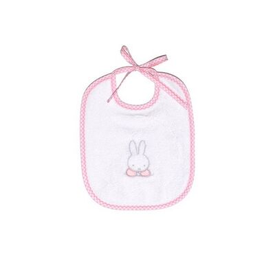 Bib Miffy with tie 20x25cm. pattern 68 pink checkered with embroidery στο Bebe Maison