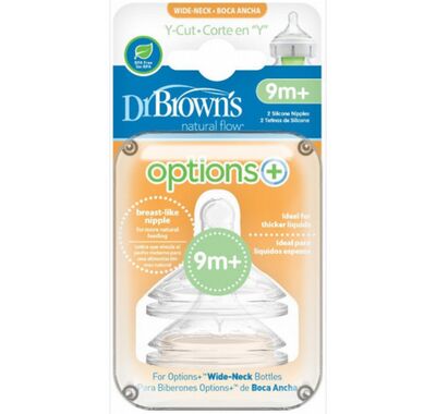 Θηλές σιλικόνης Dr Brown Options+ για μπιμπερό με φαρδύ λαιμό επίπεδο 4, 9+ μηνών Y-CUT (2τμχ) στο Bebe Maison