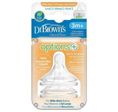 Θηλές σιλικόνης Dr Brown Options+ για μπιμπερό με φαρδύ λαιμό επίπεδο 2, 3 έως 6 μηνών (2τμχ) στο Bebe Maison